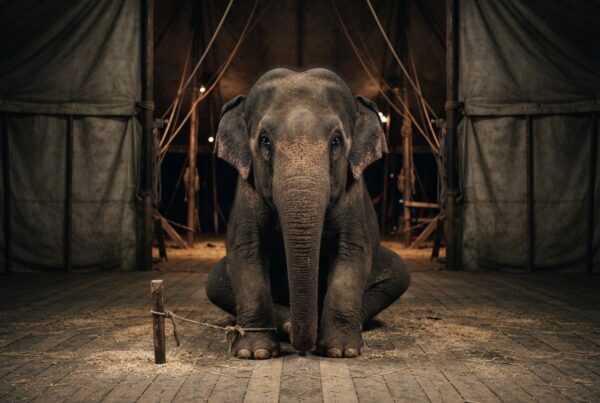Elefante legato a un paletto con una catena sottile – Non è giusto!